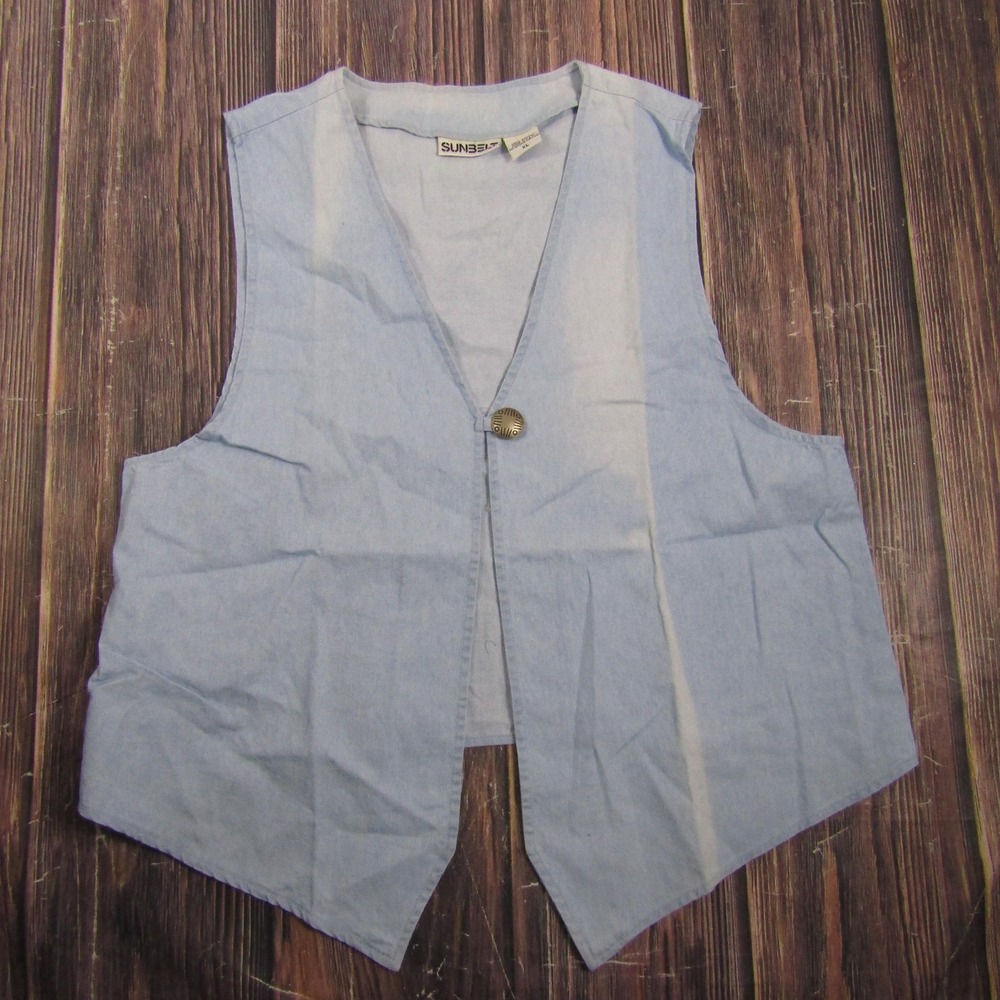 Sunbelt Vest Womens XL Blue Chambray Single Button Pointed Hem USA Lightweight